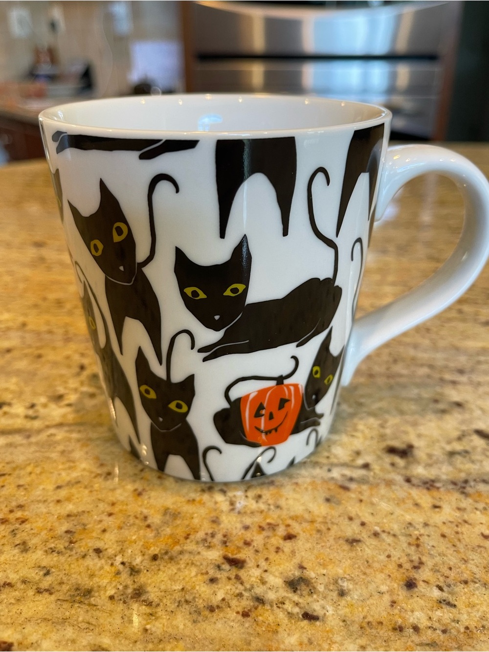 Crate&Barrel Halloween Black Cat Pumpkin Mug Ceramic Large 16 oz